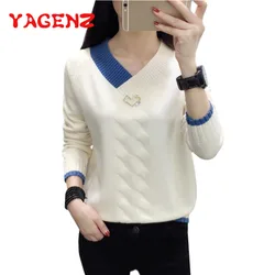 UHYTGF Fashion Women Sweater Warm Pullover and Jumpers Crewneck Pullover Twist Pull Jumpers Autumn Knitted Sweaters V neck 196