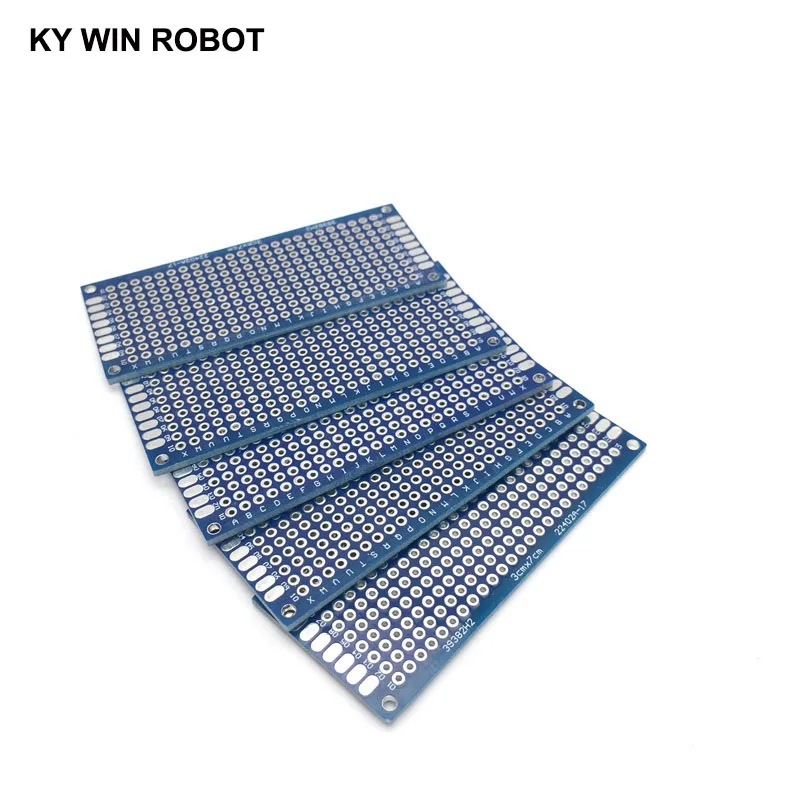 Imagen 4: 5 uds 3x7cm 30x70mm azul doble cara prototipo PCB placa de circuito impreso Universal Protoboard para Arduino