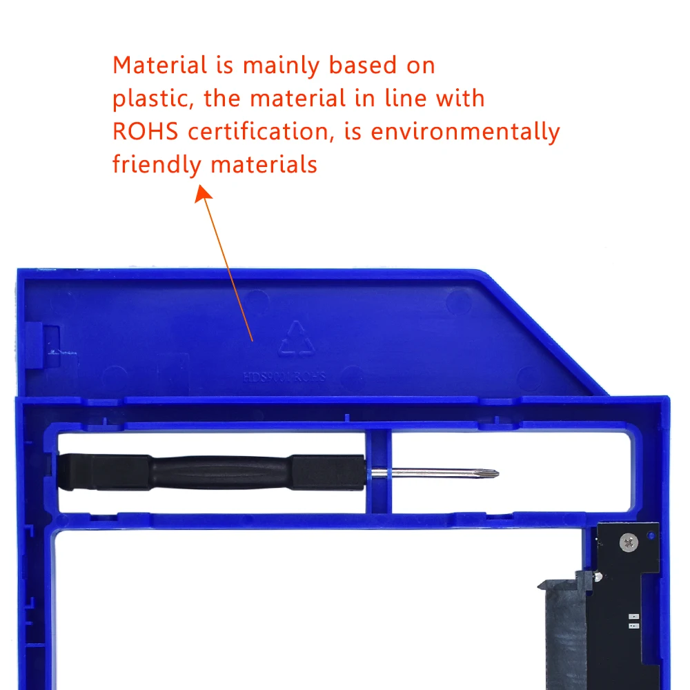 TISHRIC Blue Plastic Optibay 2nd HDD Caddy Box 9.5mm SATA 3.0 for 9/9.5mm 2.5" SSD Adapter CD DVD HDD Case Enclosure For Laptop