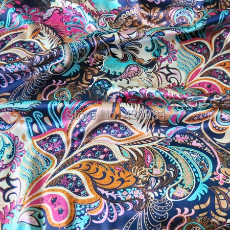 wholesale soft spandex satin fabric for sewing vintage flowers imitate silk material elastic stretch satin fabric print