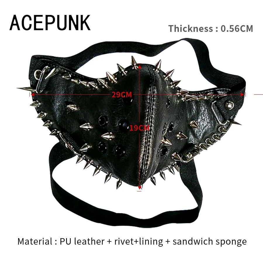 New Black PU Leather Fashion Half Face Punk Cosplay Anti-Dust Rivet Mask Cosplay Anti-Dust Steampunk Motorcycle Biker Masks