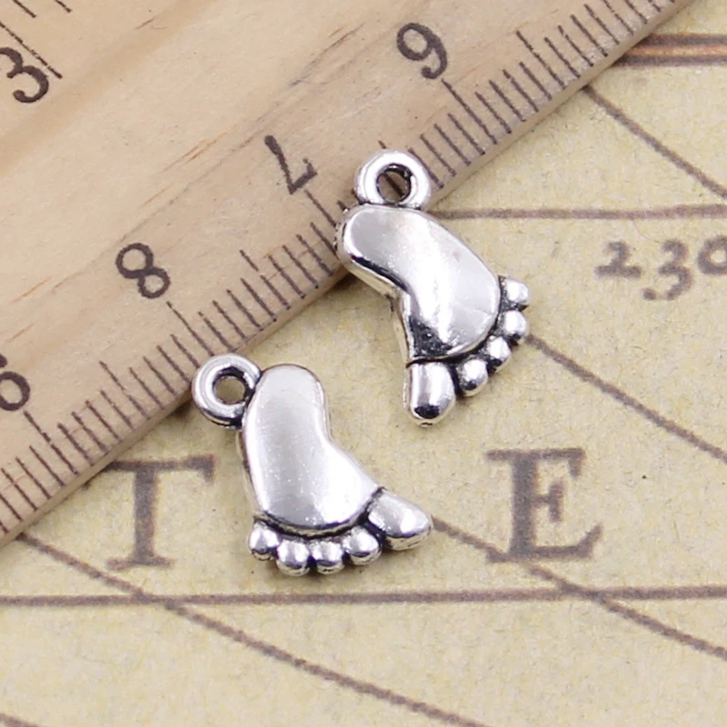 20 sztuk Charms dwustronna stopa 14x10mm tybetański srebrny kolor zawieszki antyczne tworzenia biżuterii DIY Handmade Craft wisiorek