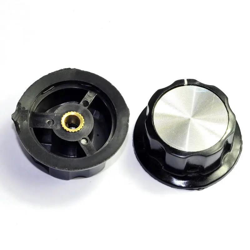 Venta al por mayor y al por menor 5 piezas 44mm Pedal superior falda perilla negra tubo de guitarra Amp JAZZ BASS audio piezas DIY envío gratis