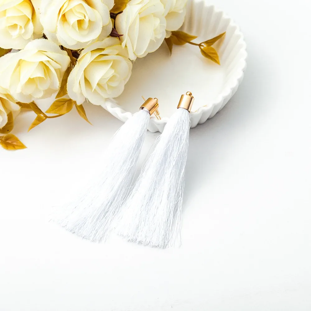 Solid Colors Red Pink Black Blue etc Cotton Thread Tassel Golden Hook Women Long Drop Earrings Dangle Earrings