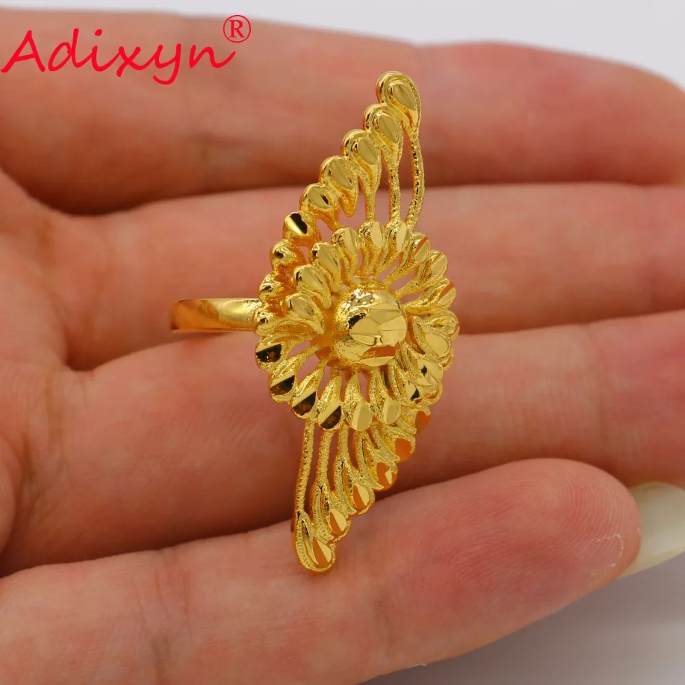 Adixyn Dubai Gold Color Resizable Ring for Women/Teenager Middle East/Dubai/Ethiopian/African Wedding Party Jewelry Gifts 072402