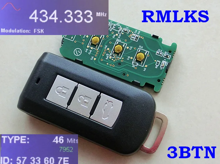 

RMLKS 3 buttons keyless remote key fob FSK 433mhz fit for Mitsubishi ASX Lancer Outlander with ID46 PCF7952 chip with small key