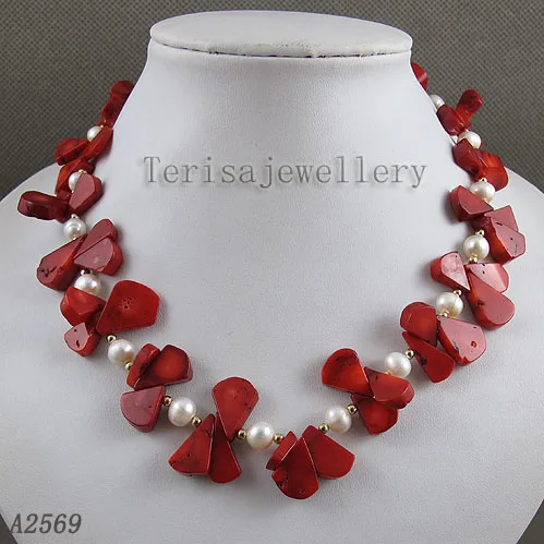 

Perfect Handmade Pearl Jewellery White Color Freshwater Pearl Necklace Red Corals Jewellery Nice Magnet Clasp 18 inches