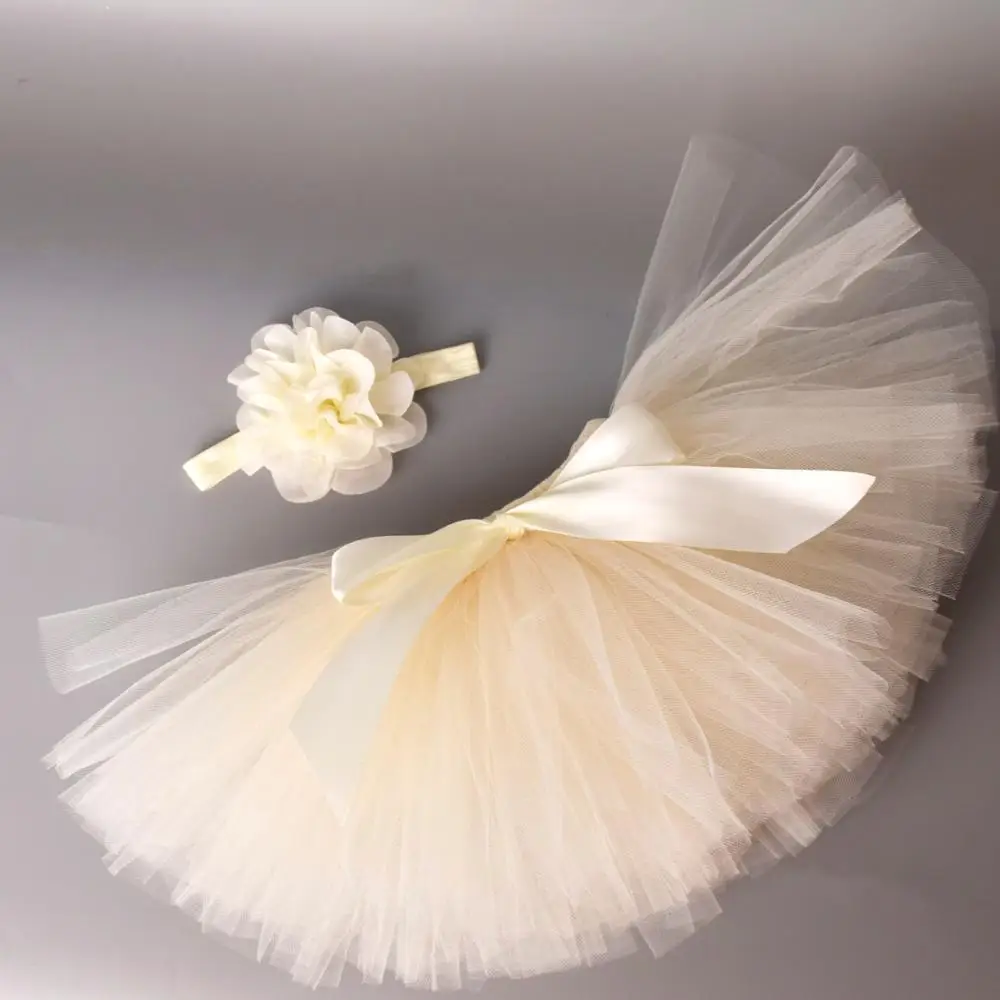 Ivory Solid Baby Girls Fluffy Tutu Skirt & Headband Set Newborn Photo Prop Costume Infant Birthday Tulle Tutus For 0-12M