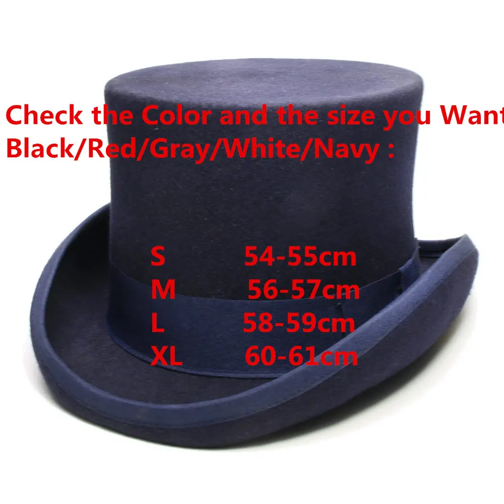 LUCKYLIANJI 4 Sizes Women\'s Men\'s High Top Round Flat Top Wool Felt Vintage Magician President Lincoln Gentleman Bowler Hat