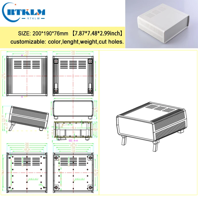 ABS plastic enclosure plastic instrument case diy junction box distribution enclosure 200*190*76mm