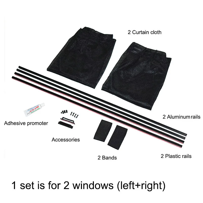 2 x Update 70L Aluminum Alloy Elastic Auto Car Side Window Sunshade Curtain Sun Visor Blinds- Black/Beige/Gray