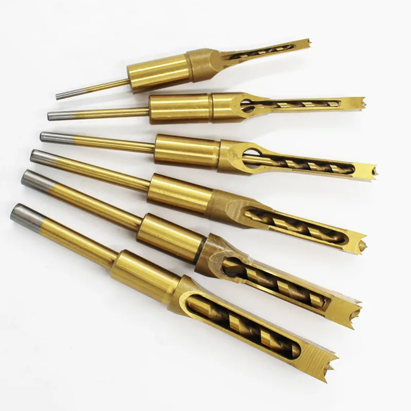 Titanium Coated HSS Metric Mortising Chisel Woodwork Square Hole Drill Bits Top Quality 6pcs Wood Cutting Tool