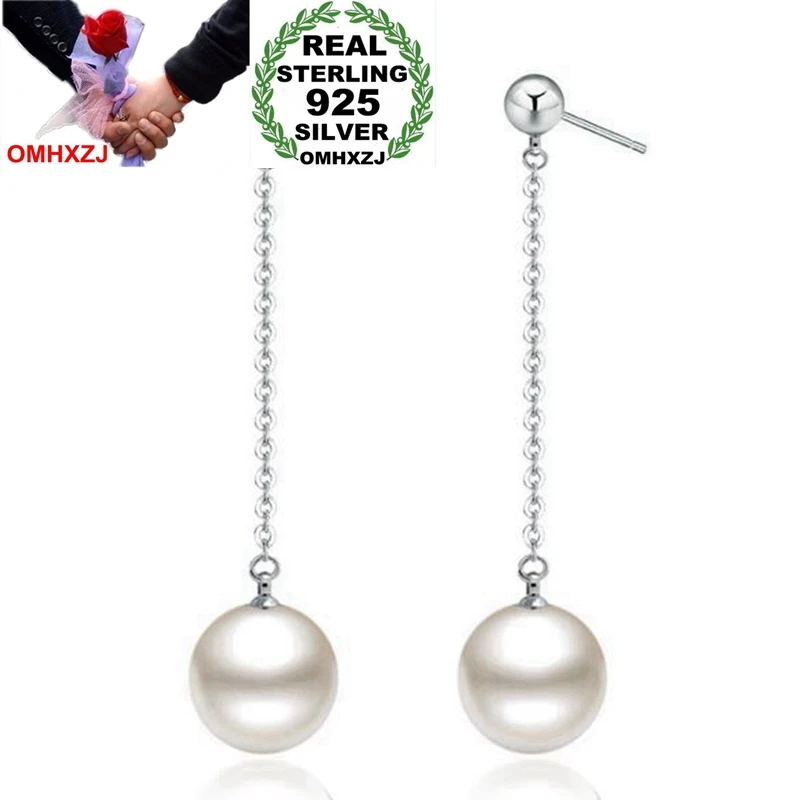 OMHXZJ Wholesale  temperament Elegant Simple Fashion for Woman Gift Pearl 925 Sterling Silver Long Tassel Stud Earrings YS252