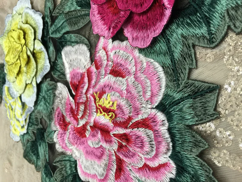 Big Peony Flowers Computer Embroidered Patches Sew on applique For Clothes Wedding Dress Decoration Applique Diy Accessory