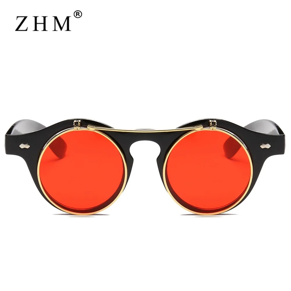 Fashion Vintage Round Steam Punk Flip Up Sunglasses Classic Double Layer Clamshell Design Gothic Sun Glasses Oculos De Sol