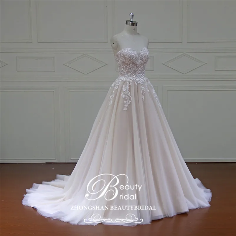 Beautybridal 100% Foto Reali Abiti Da Sposa di Lusso del Treno Reale Del Merletto di Appliques Al Largo della Spalla Abito Da Sposa Vestido xfm042