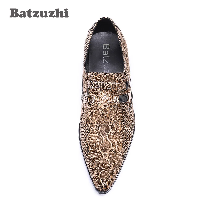 Italian Style Handmade Men Shoes Pointed Toe Flats Leather Business Dress Shoes Gold Designer's Shoes Brand Zapatos Hombre