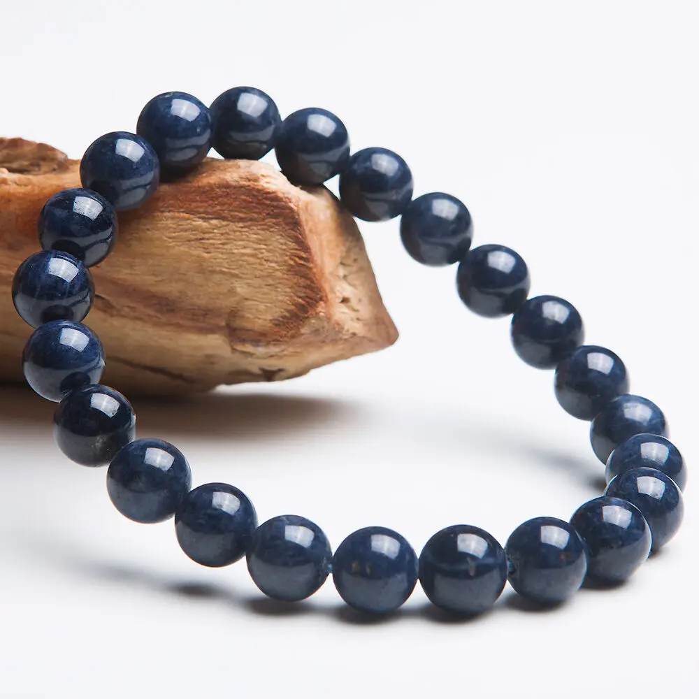 Genuine Natural Blue Sapphire Gemstone Bracelet 7mm 8mm 9mm Women Female Man Stretch Crystal Round Beads Bracelet AAAA