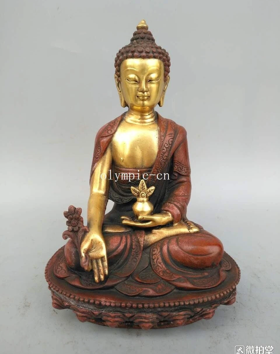 8'' bronze gild gold colored Sakyamuni tathagata Bhaisajyaguru buddha statue 20cm