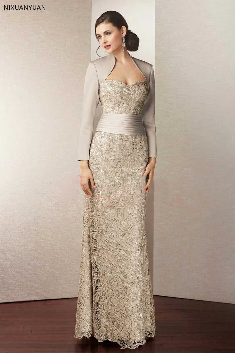 Fashion Lace Mother of The Bridal Dress with Jacket 2023 Long Sleeves Satin Women Formal Evening Gown for Wedding Party