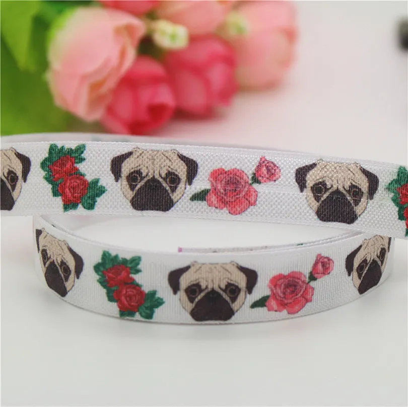 DHK 5/8'' 5yards Fold Elastic FOE camo tree pug bulldog dog printed headband headwear hairband decoration OEM Wholesale C457