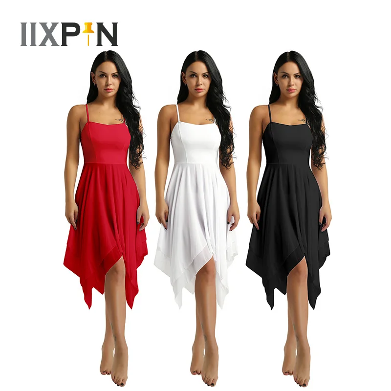 IIXPIN Women Asymmetrical Dance Dress Chiffon Ballet Modern Ballroom Contemporary Lyrical Dance Costumes Ballerina Ballet Dress