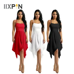 IIXPIN – robe de danse asymétrique pour femmes, en mousseline de soie, Costumes de danse lyrique contemporain de salle de bal moderne, robe de Ballet de ballerine