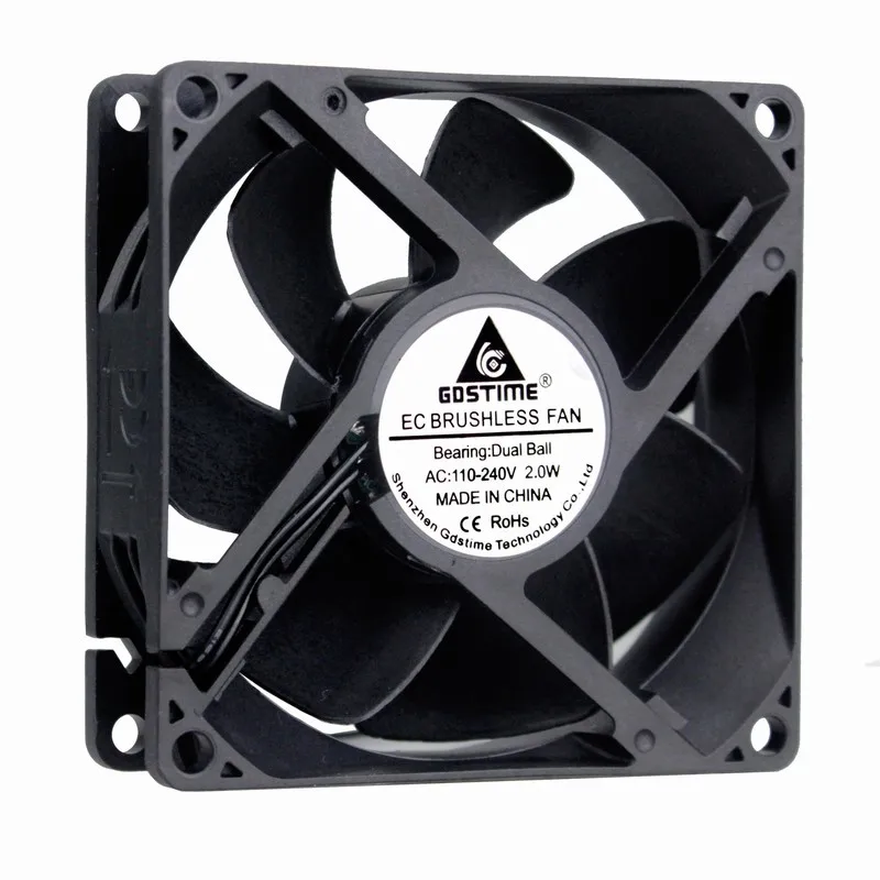 20 Pcs Gdstime 2 Wires without Plug AC 110V - 240V EC Brushless Fan 80mm x 25mm 80*80 mm 8cm 2W High Efficient Cooler 8025 Ball