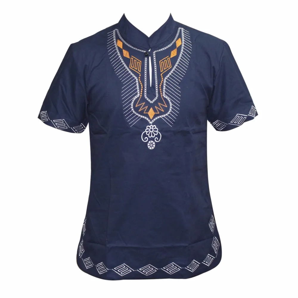 Mr Hunkle Embroidery Summer t-shirt Stand Nect Short Sleeve Men\'s Top Tees Smooth Casual African Traditional Dashiki Shirt