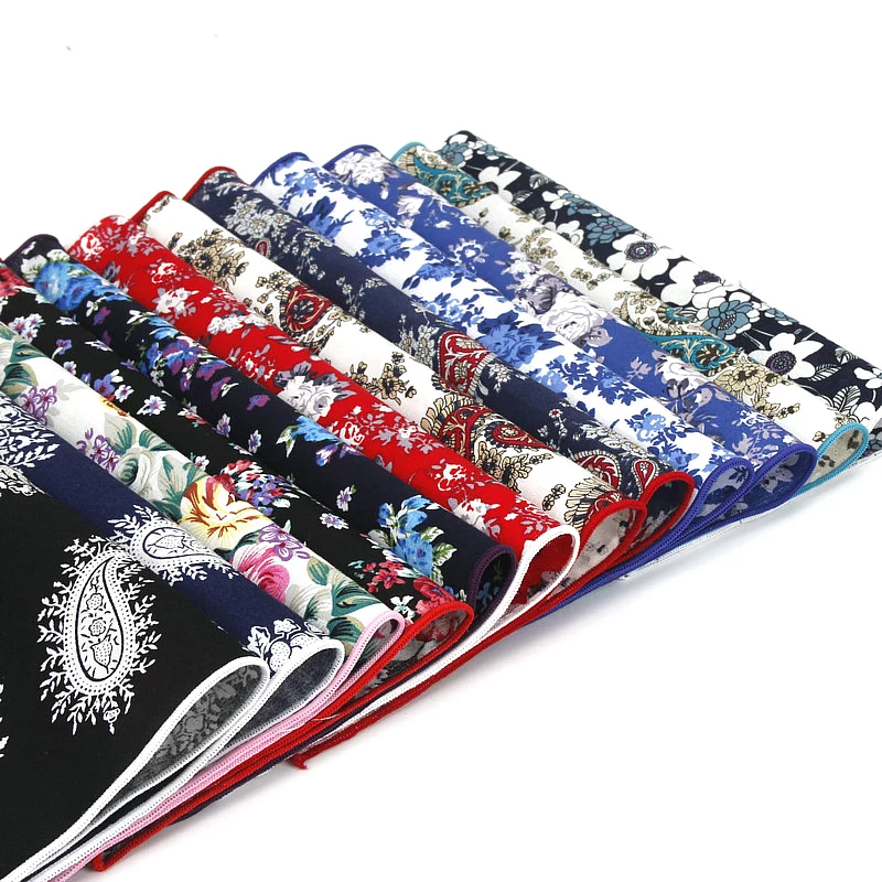 2018 Brand New Style Hankerchief Scarves Vintage Cotton Hankies Men\'s Pocket Square Handkerchiefs Blue Flower Paisley Hanky