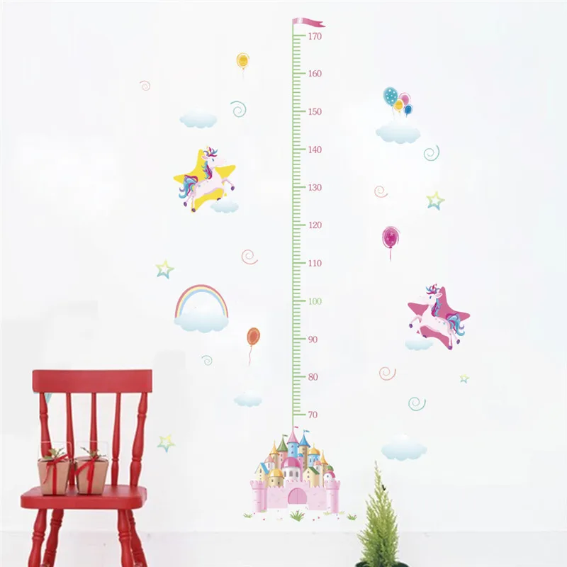 Cartoon Unicorn Height Measure Wall Stickers for Kids Rooms Growth Chart Wall Decals Children Nursery Bedroom Decor Mural Gift