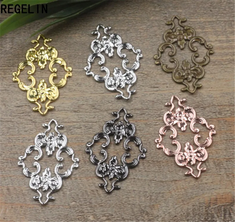 REGELIN Charms Vintage Hollow Flower Motif Pendant Charms Retro European Flower Findings 20pcs/lot 23x36mm for DIY Necklace