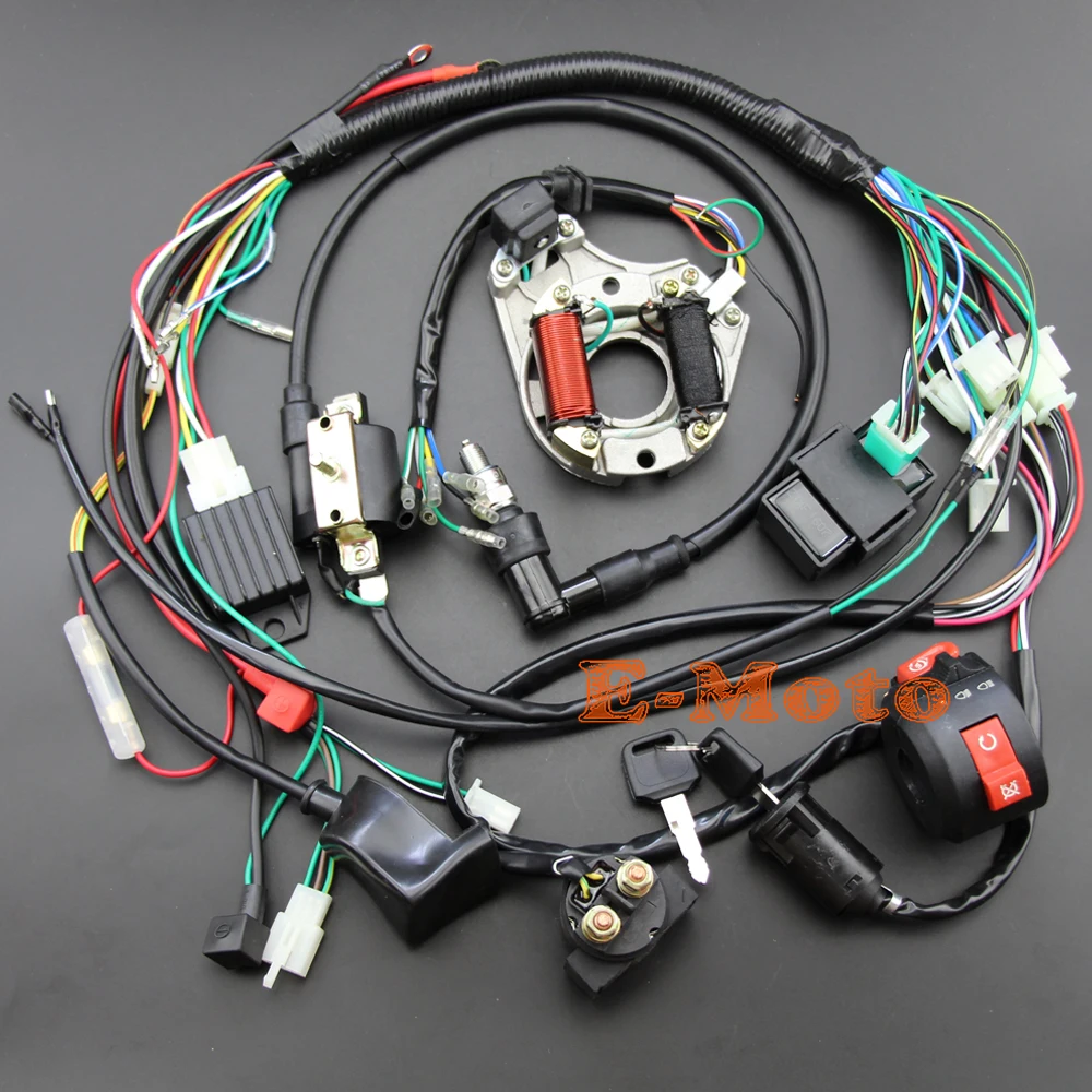 Full Electrics wiring harness CDI Coil Kill Switch C7HSA Spark Plug 50cc 70cc 90cc 110cc 125cc ATV Quad Pit Bike Buggy Go Kart