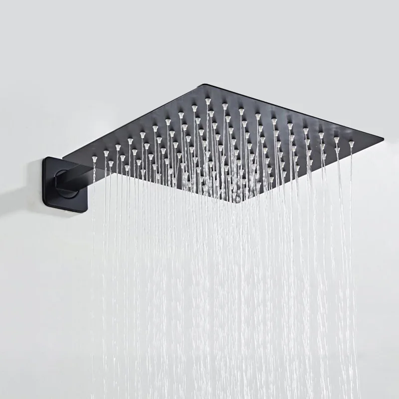 BAKALA 12-10-8 inch Rainfall Shower Head Stainless Steel Ultra-thin Showerheads Rain Shower Black Square shower head