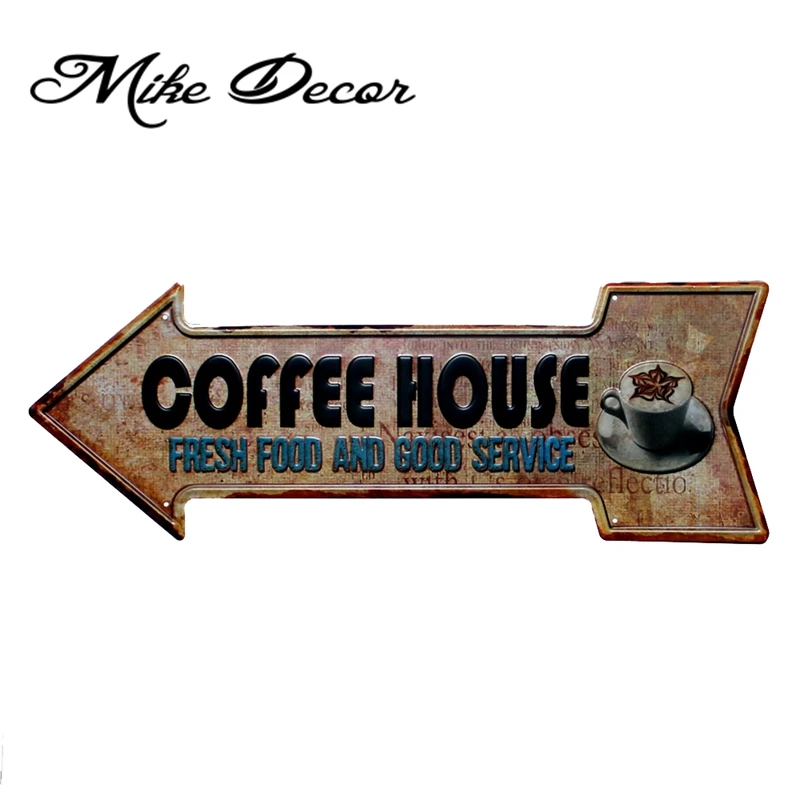 [ Mike86 ] Vintage Coffee House Fresh Food Good Service Irregular Metal painting  Craft Wall Plaque Cafe decor YC-625