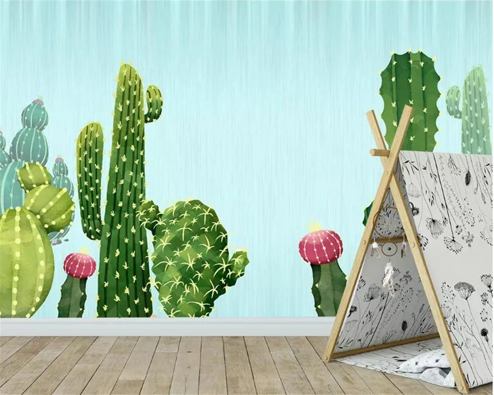 

Beibehang Custom wallpaper mural Bedroom living room background wall Watercolor cactus plant cactus flower 3d wallpaper behang