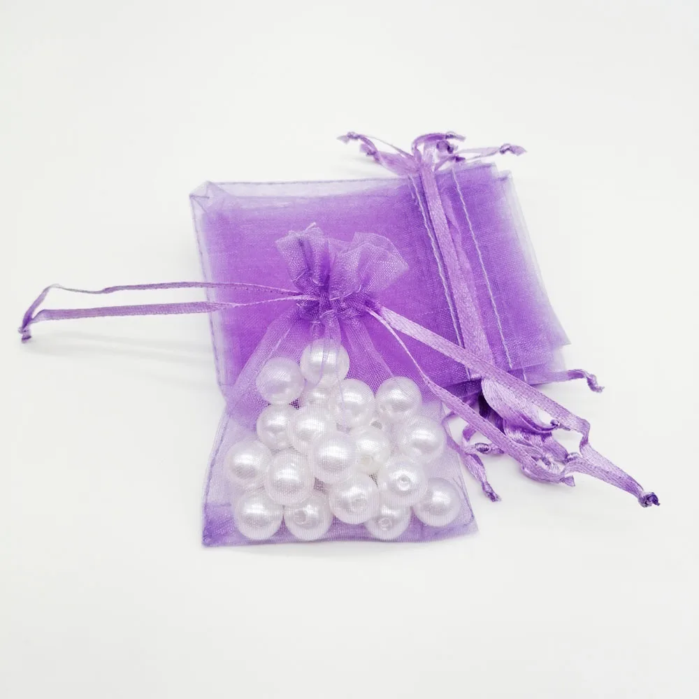 100pcs Organza Bags Light Purple Organza Gift Bag For Jewelry Packaging Display Christmas Wedding Jewelry Storage Drawstring Bag