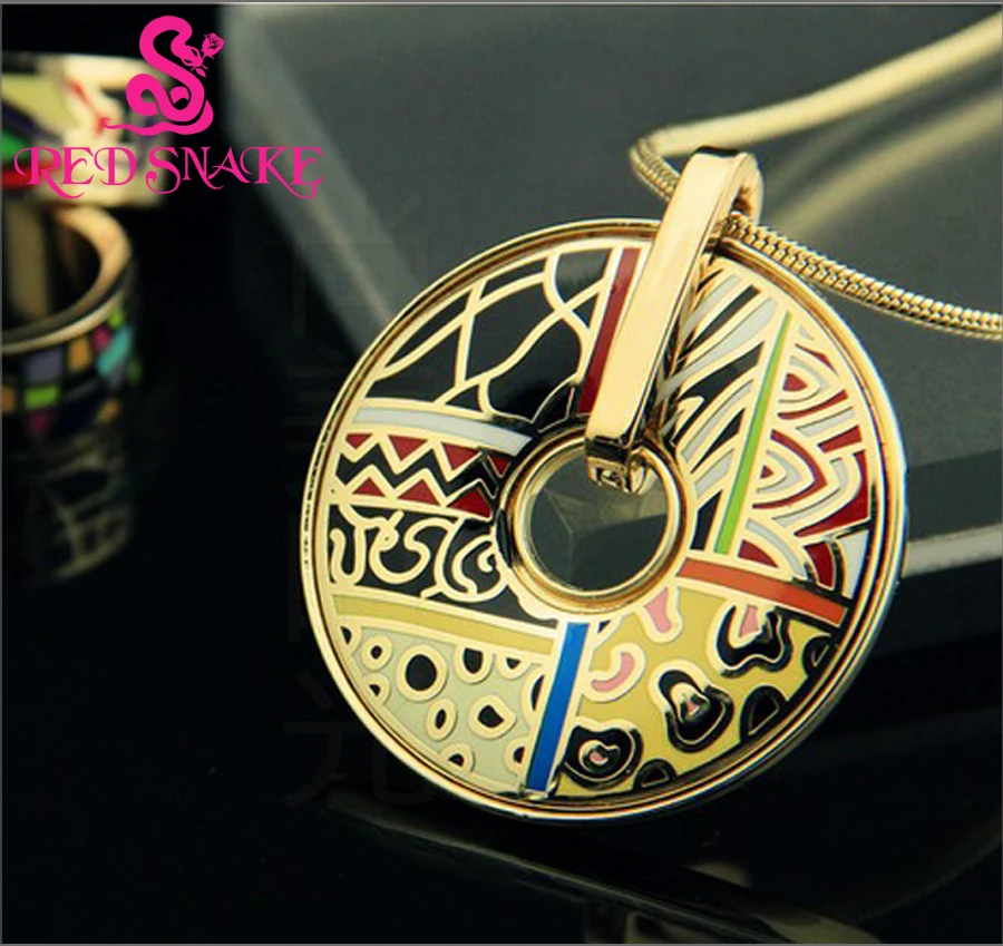 RED SNAKE Fashion 2016 Newest Style Rose Gold-color Circular Design Various Texture Patterns Enamel Pendant Necklace