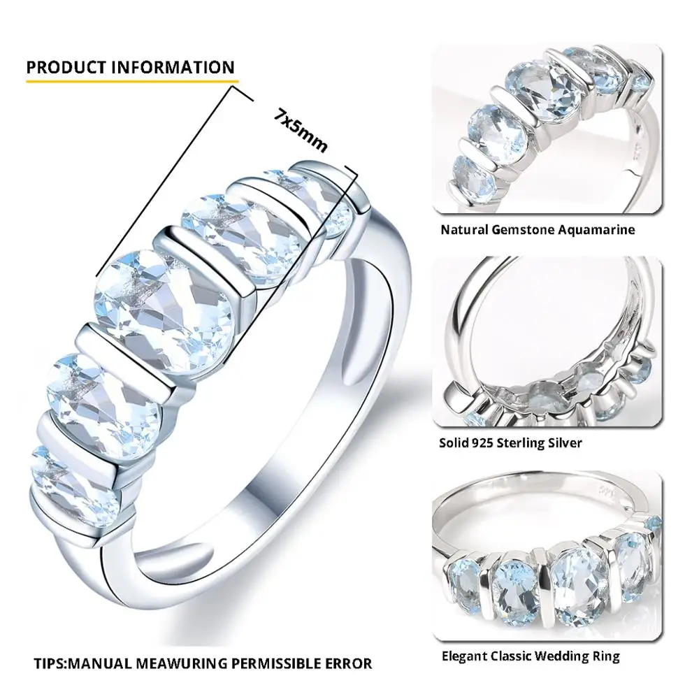 Hutang Silver Ring 925 Jewelry Gemstone 1.9ct Aquamarine Rings with stones for Women Engagement Wedding Bridal Fine Jewelry