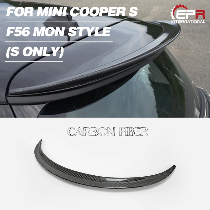 For BMW F56 Mini Cooper S Mon Style Carbon Fiber Rear Roof Spoiler Add On (S Only) Glossy Finish Hatchback Wing Lip Extension