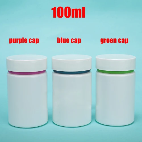 20pcs 100ml White Color PET Bottles,Capsules Bottles, Packing Empty Bottle, Powder Bottle, Medicine Container--Blue Edge Cover