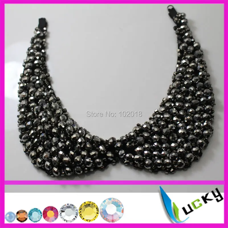 

50pcs factory directly handmade patch sew on rhinestones beaded collar women coat shirt necklace roundles appliques