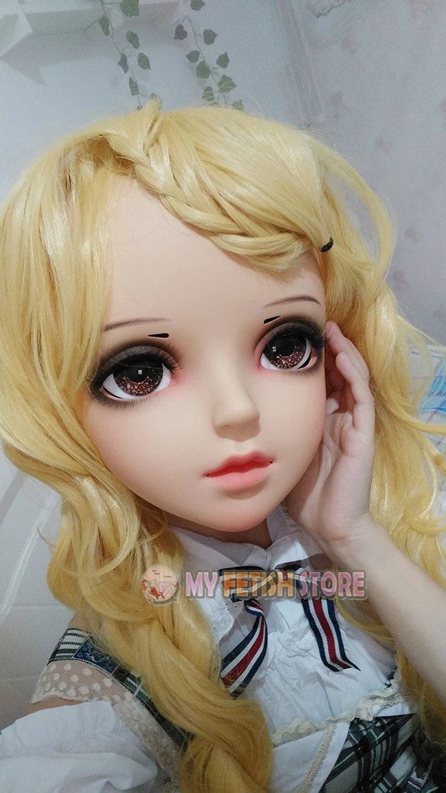 (Shelly)Female Sweet Girl Resin Half Head Kigurumi BJD Eyes Crossdress Cosplay Japanese Anime Role Lolita Mask With Eyes And Wig