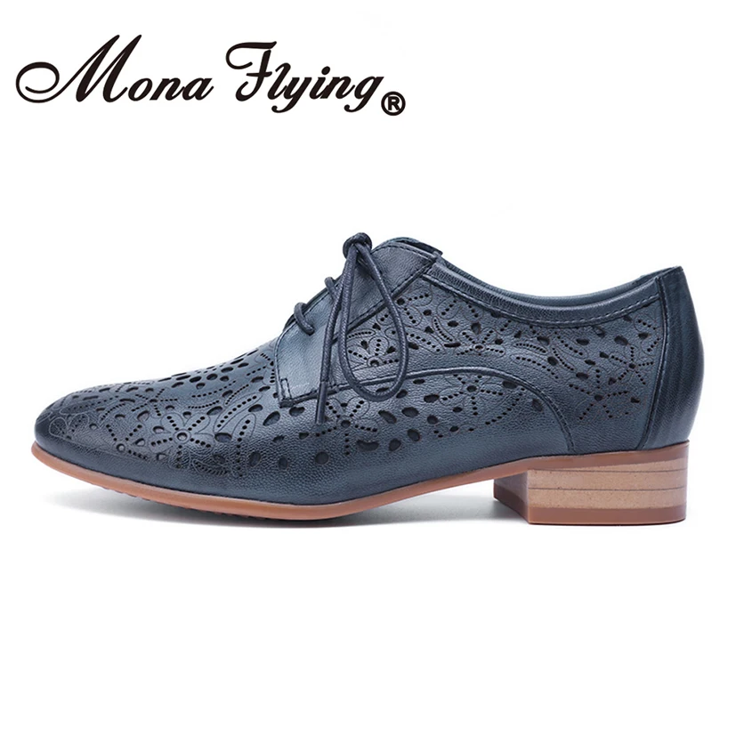 Mona Flying Oxford brogue in vera pelle da donna Derby Comfort Scarpe casual fatte a mano Scarpe stringate floreali per donna A068-302