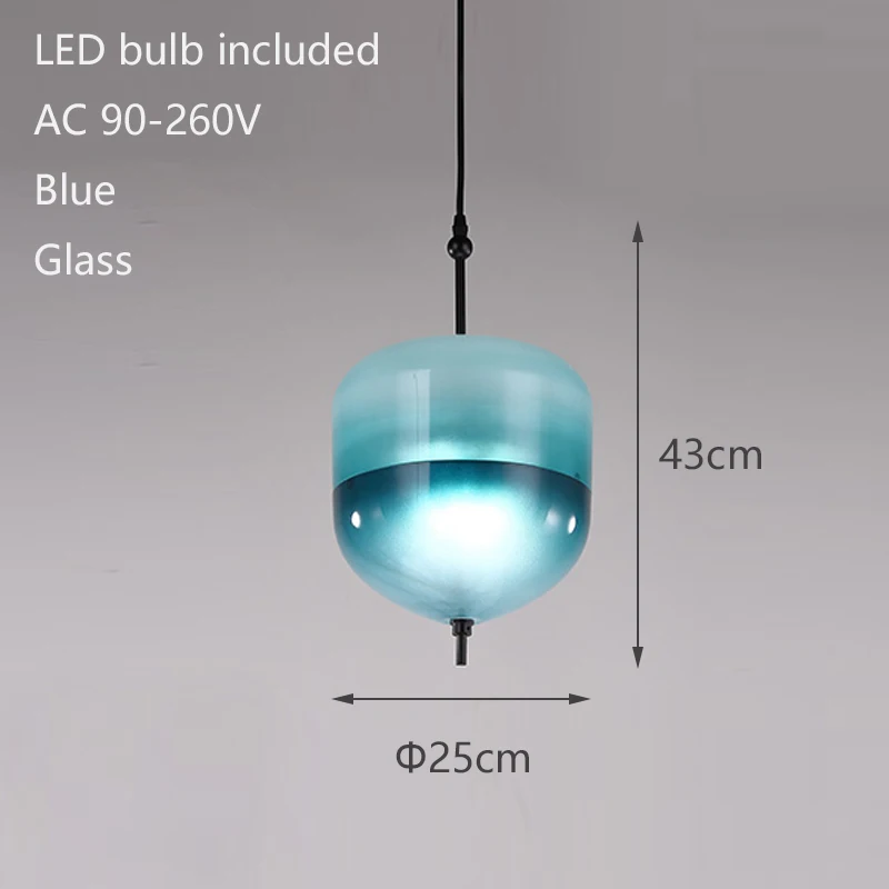 Modern nordic teardrop-shaped blue glass pendant light LED creative art deco hanging lamp with 2 colors for parlor bedroom cafe