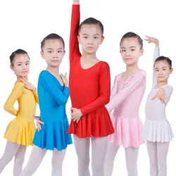 Long sleeved Spandex Gymnastics Leotard Swimsuit Ballet Dancing Dress Kids Dance Wear Skating Dresses for Girls