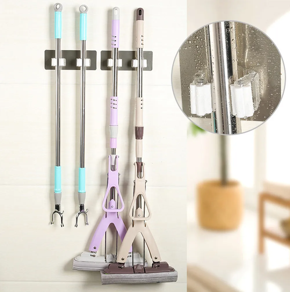 Wall Mop Holder Hook Bathroom Kitchen  Organizer Broom Hanger Storage Rack Mounted Accessory Hanging Rails Cleaning Tools Supply