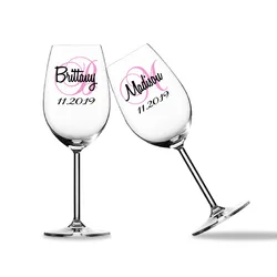 Autocollant Personnalisé en Vinyle pour Verre à Vin Monogramme avec Nom et Date, Décoration de ixde Patients de Mariage