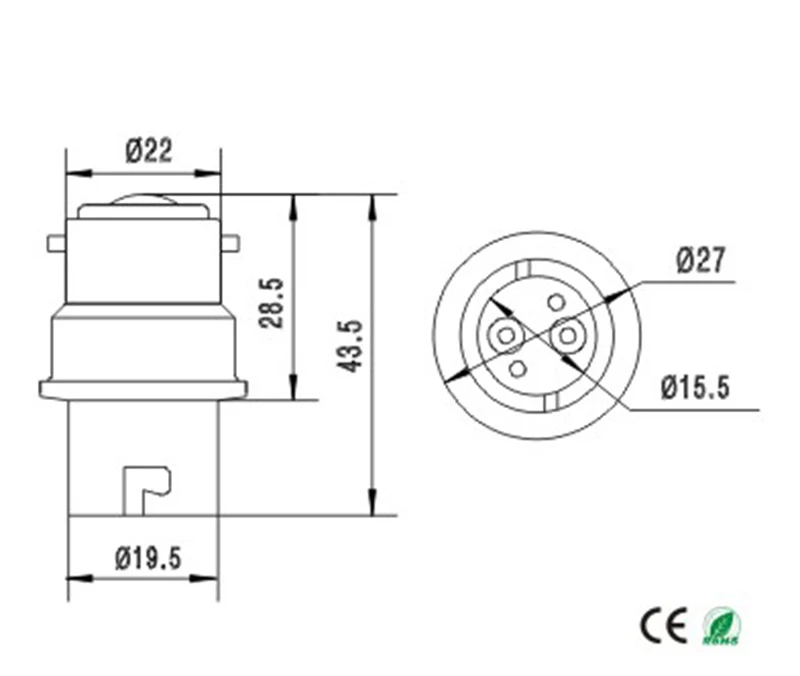 1pc B22 to BA15D lamp base adapter,bA15d to b22 light socket holder converter,allow you install BA15D lamp into b22 socket CE