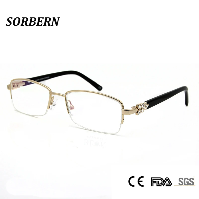 SORBERN Half Semi Rimless Glass Diamond Glasses Frame Luxury Optical Women oculos de grau feminino Women's Eyewear Frame